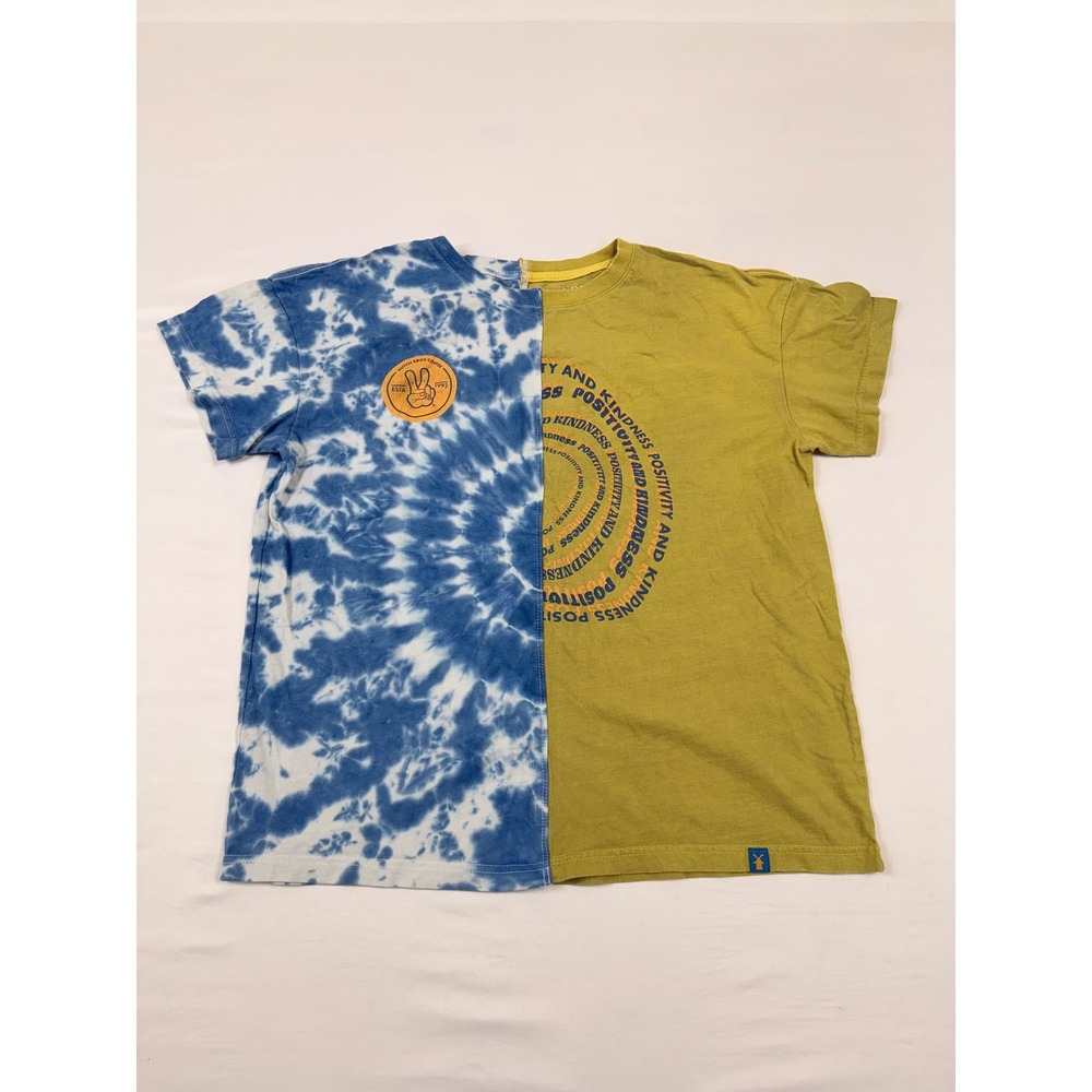 Dutch Bros Coffee Split Tie Dye‎ Graphic T-Shirt Mens Medium Blue Yellow Peace